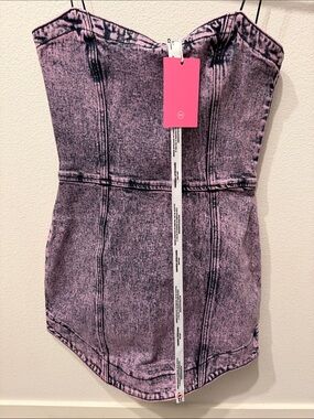 Amanda Uprichard Joss Pink Acid Denim Strapless Mini Dress NWT $255